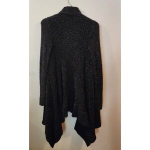 Bebe Cardigan M/L Black Metallic Sparkle Waterfall Draped Asymmetric Sweater